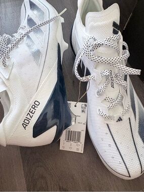 Adizero Lightweight White & Navy football cleats men size 9.5